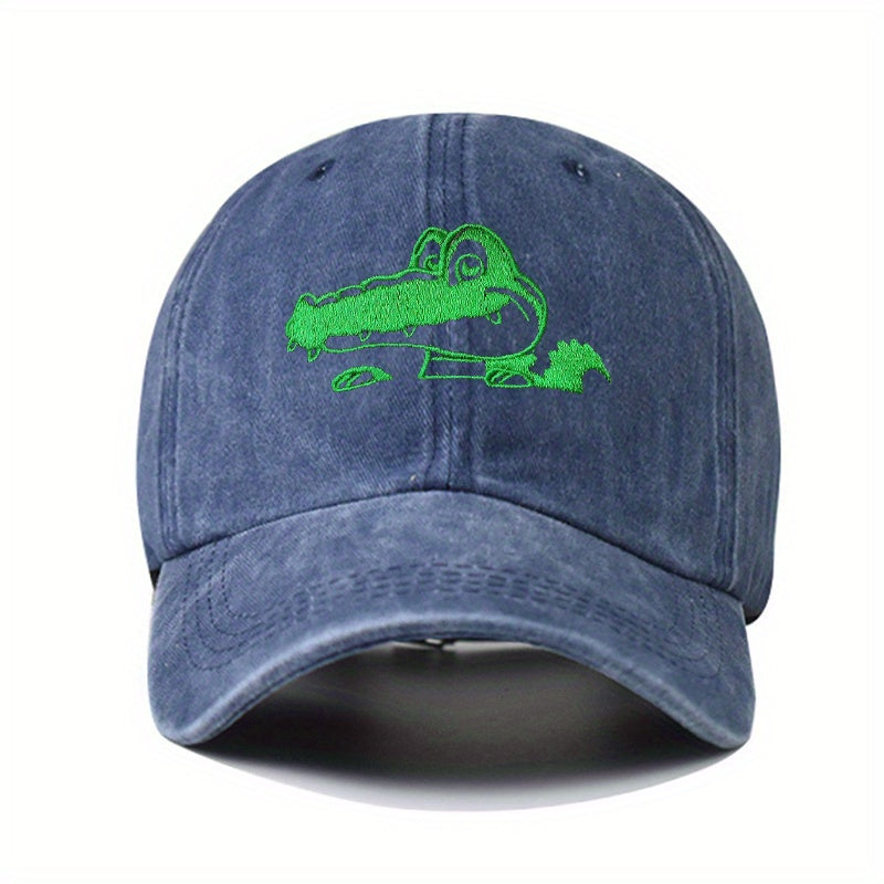 Crocodile Embroidery Baseball Cap Washed Distressed Dad Hat