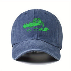 Crocodile Embroidery Baseball Cap Washed Distressed Dad Hat