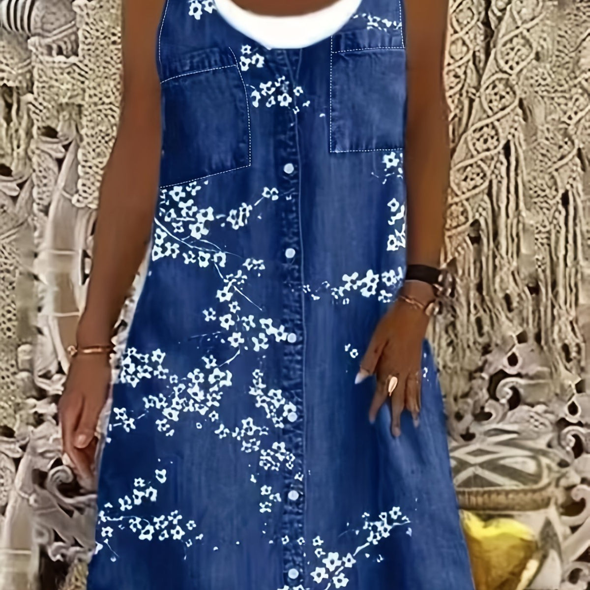  Casual Dress Women's Floral Print Round Neck Tank Dress