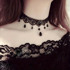 Dark Gothic Crystal Lace Necklace Choker Clavicle Chain