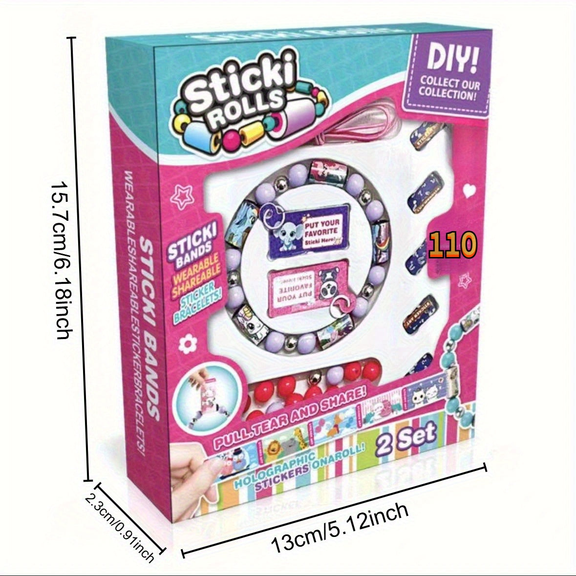 110pcs DIY Handstring Stickers Set Colorful Beads & Stickers for Journals Crafts