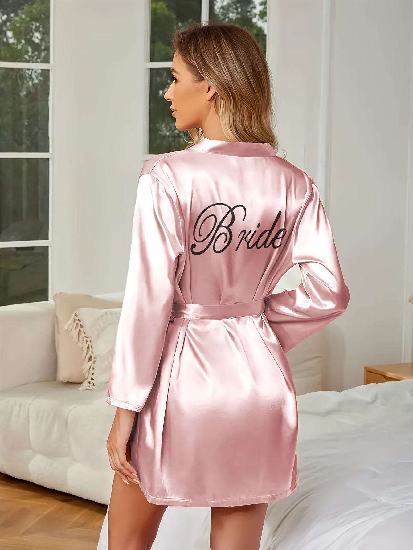 Long Sleeve V Neck Night Robe with Belt