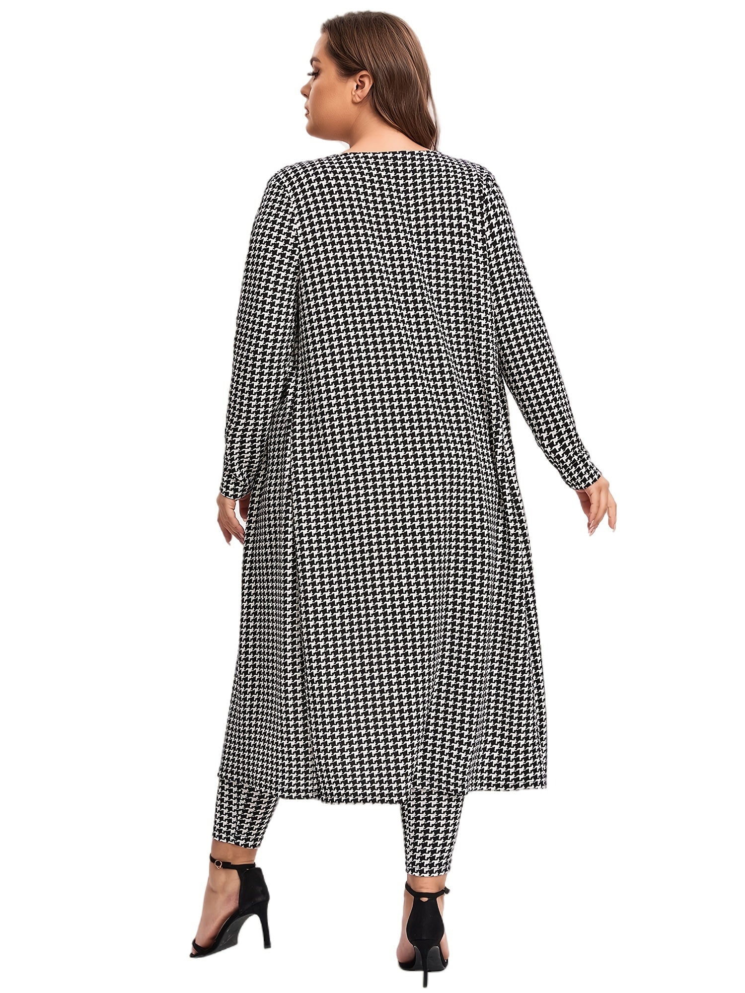  Houndstooth Print Cardigan & Skinny Pants Set