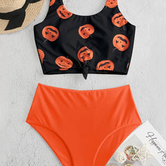  Retro Pumpkin Print Tankini Set