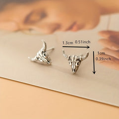 Silver Gray Goat Skull Stud Earrings Punk Alloy Earrings