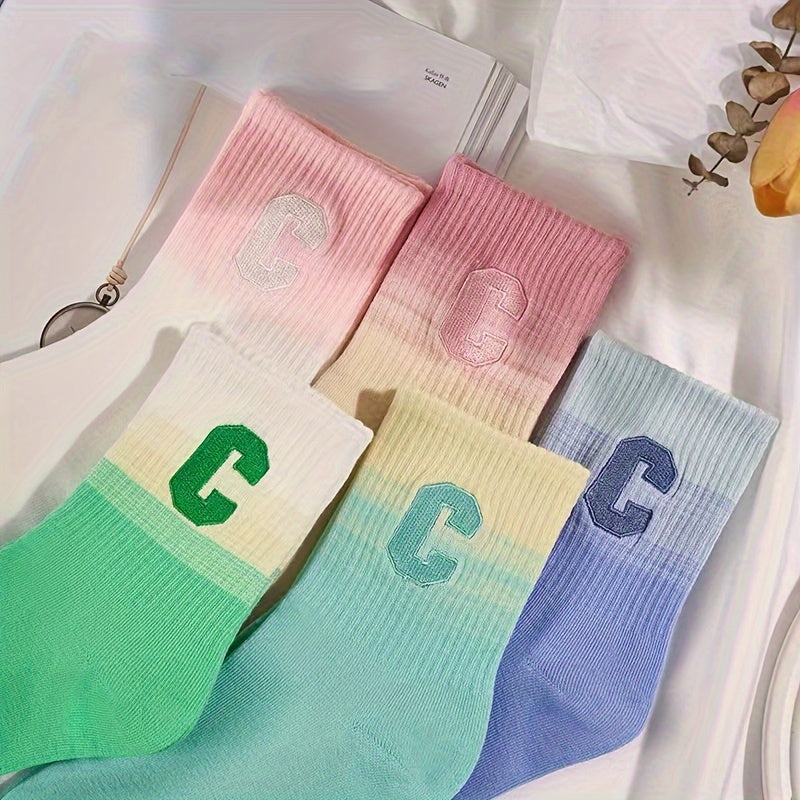 5 Pairs Letter Print Socks Women's Mid Tube Stockings