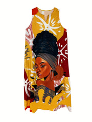  Cartoon Print Maxi Tank Dress With Pockets