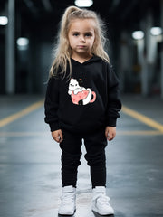 OERYUI Cute Cup Kitty Print Hoodies Pants Set for Girls Boys