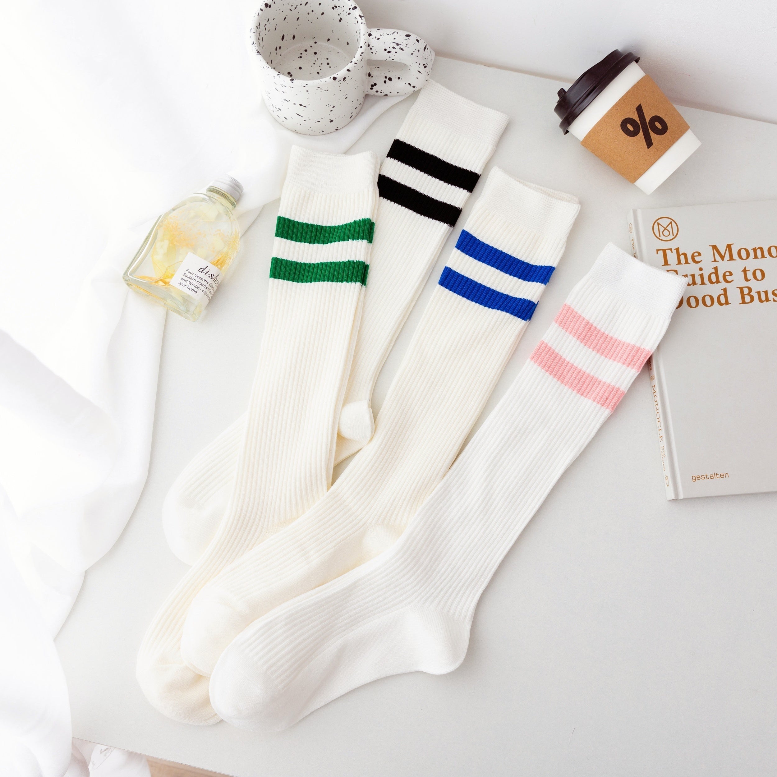 Women's Extra Long Opaque Striped Over Knee High Stockings Socks