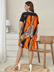  Retro Dress Women's Plus Leopard & Paisley Print Dress