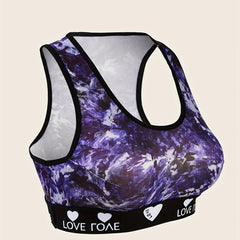 Tie Dye Letter Tape Racer Back Sports Bra for Women
