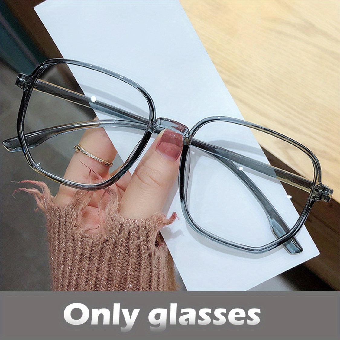 Large Polygon Eyeglass Frame Light Blocking Glasses Clear Lens