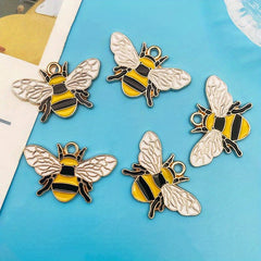 5pcs Enamel Bee Pendants Rhinestone Decor DIY Earrings Bracelet Necklace