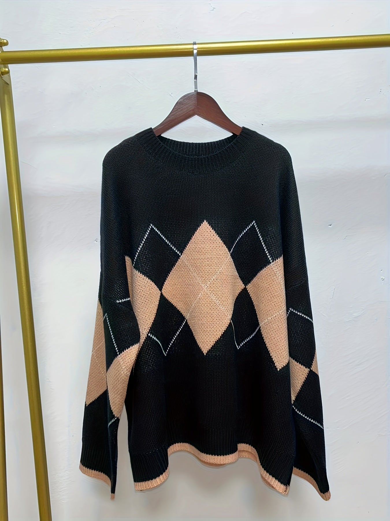  Argyle Pattern Round Neck Sweater Women's