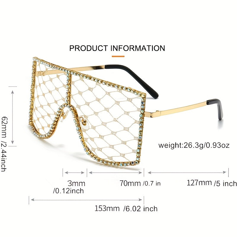 Rhinestone Mesh Shield Glasses for Women