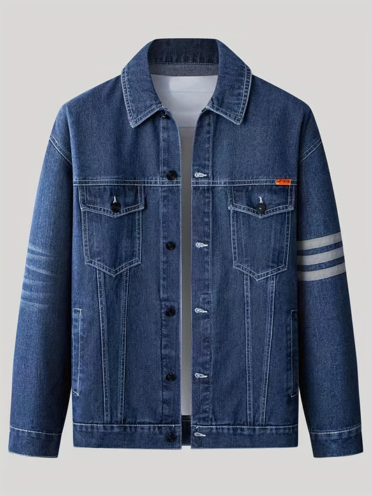 Men's Contrast Stitch Denim Jacket Street Style Button Up Cotton Blend