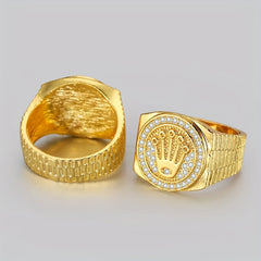 Hip Hop Palm & Crown Rhinestone Men's Ring