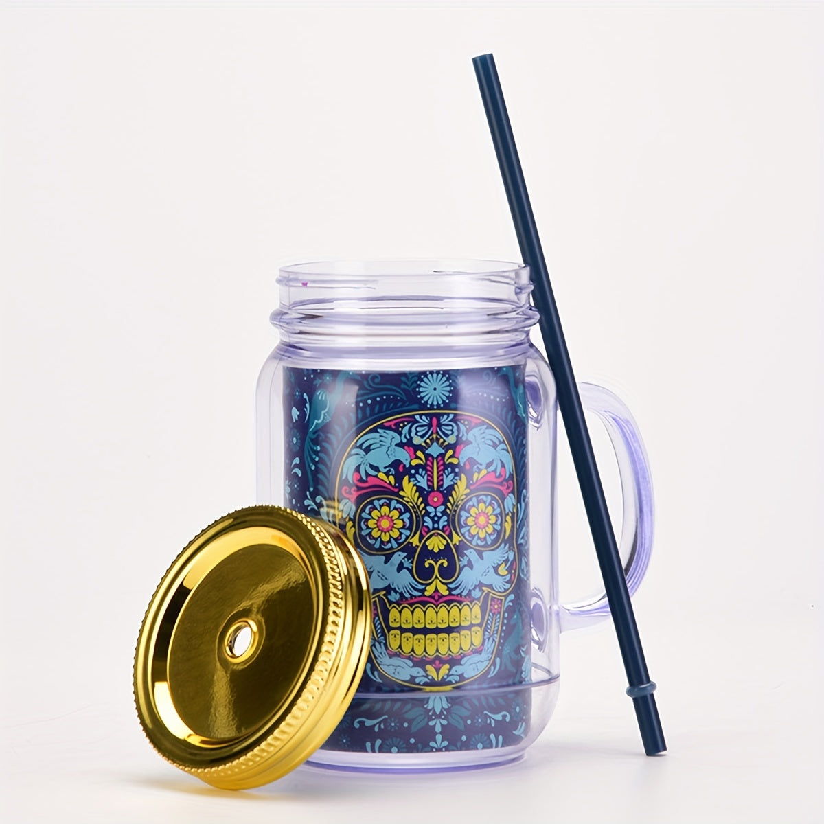 18oz Halloween Skull Water Cup Portable Straw Cup Sealed Carnival Cup
