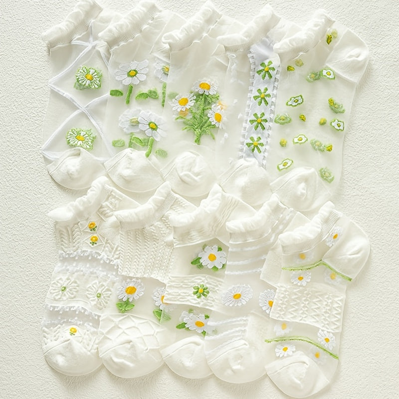 Floral Mesh & Ruffle Trim Ankle Socks Women's Stockings