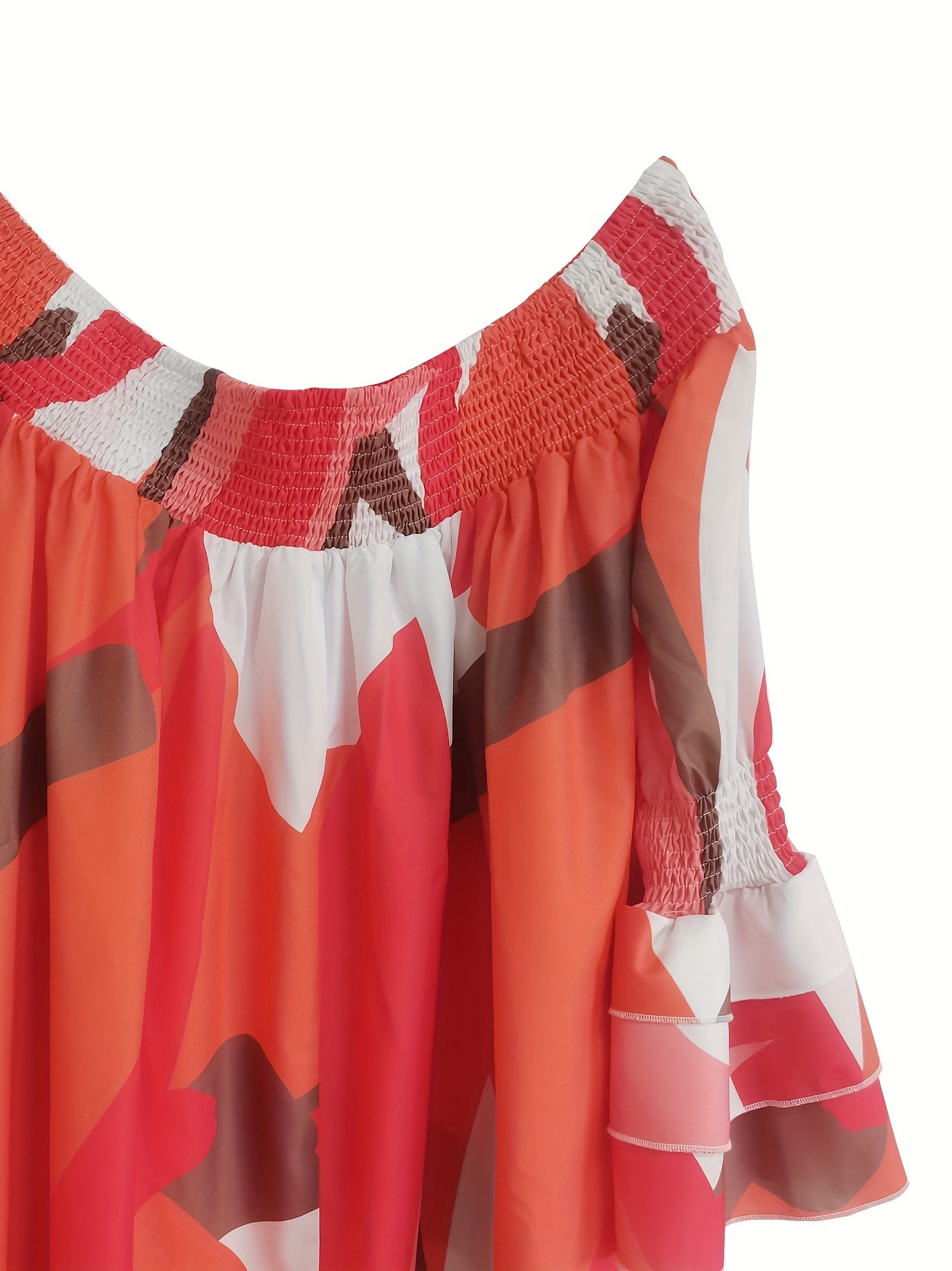  Sexy Dress Women's Plus Floral Print Ruffle Trim Cold Shoulder Dress