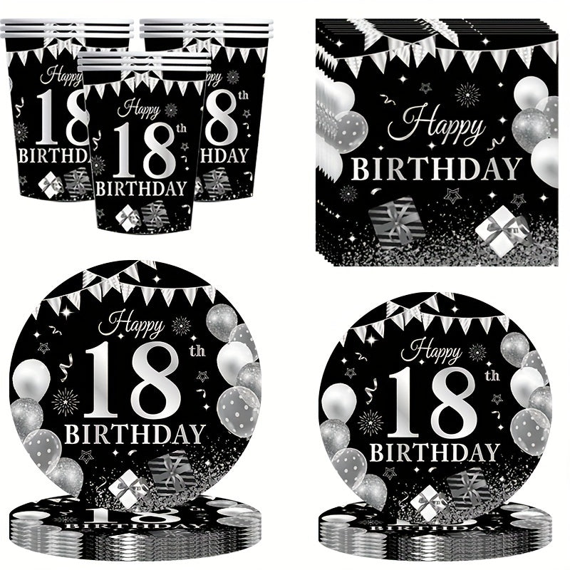 24pcs 18th Birthday Party Supplies Paper Plates Cups Napkins Party Tableware
