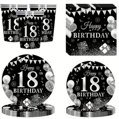 24pcs 18th Birthday Party Supplies Paper Plates Cups Napkins Party Tableware