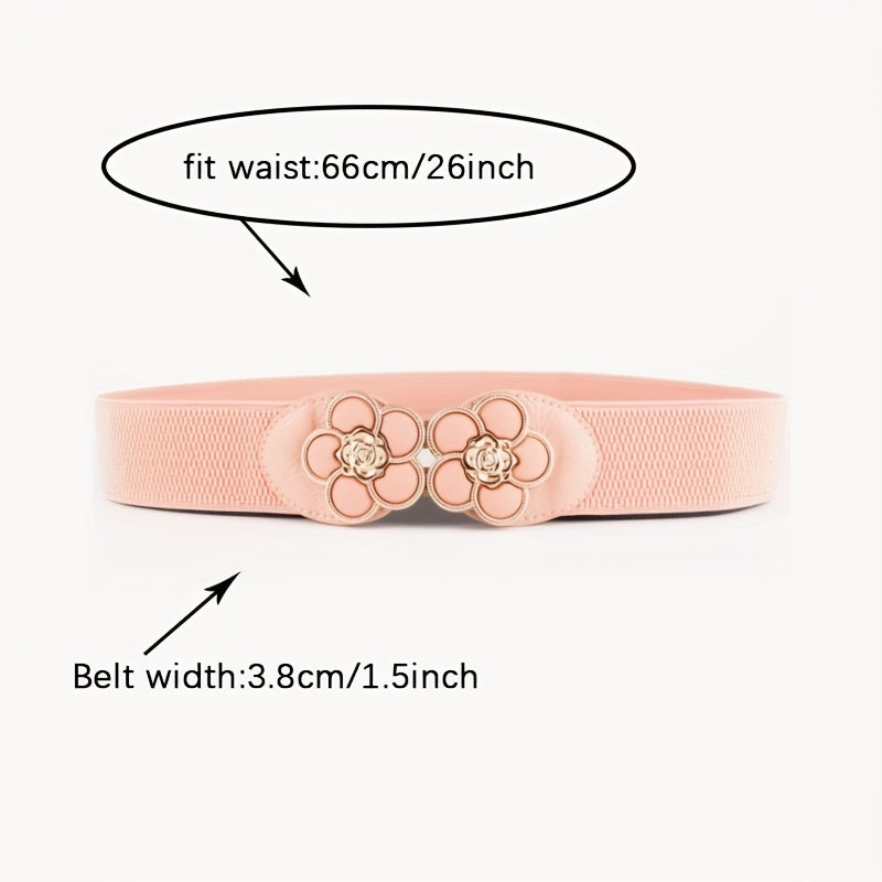 Flower Buckle Elastic Belt Women Vintage Wide Waist Seal Double Buckle