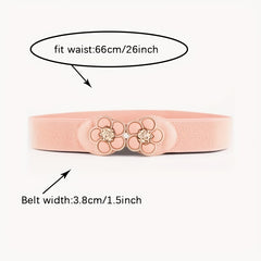 Flower Buckle Elastic Belt Women Vintage Wide Waist Seal Double Buckle