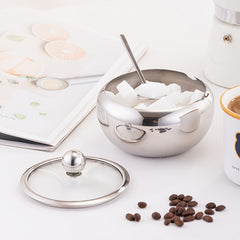 1pc Seasoning Container Sugar Bowl With Lid Stainless Steel Sugar And Cream Jar