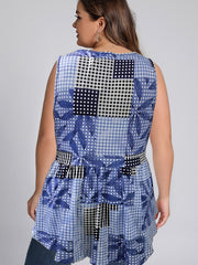  Chessboard Print Stretch Peplum Tank Top