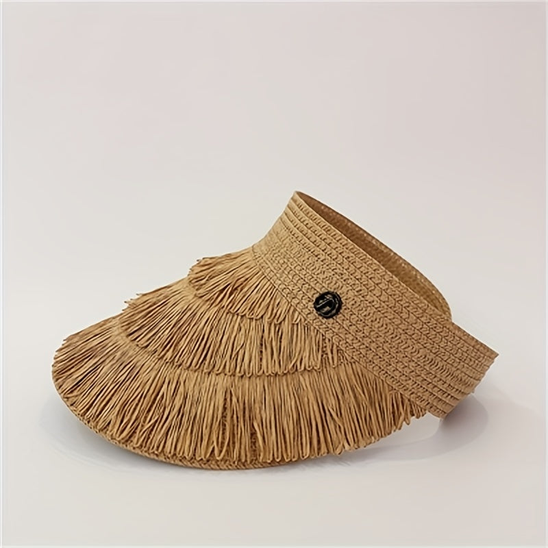 Straw Tassel Visor Hat UV Protection Lightweight