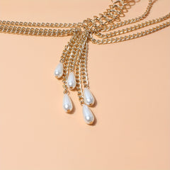 Boho Waist Chain Vintage Geometric Faux Pearl Fringe Belt