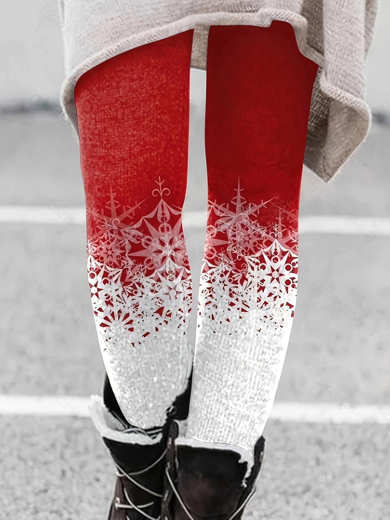  Snowflake Print High Rise Leggings