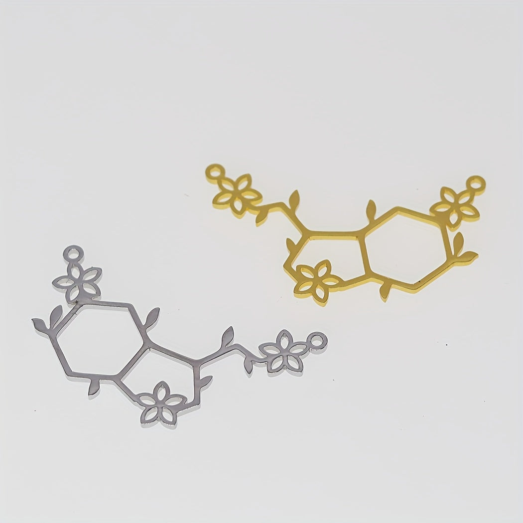 Serotonin Molecule Flower Charm Pendant Stainless Steel
