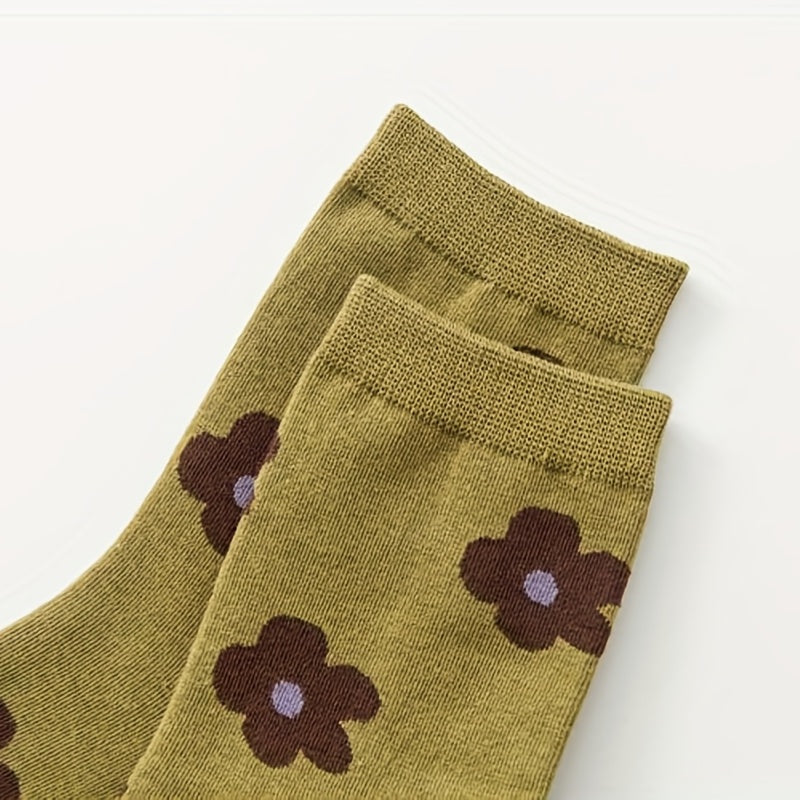 6 Pairs Floral Print Mid Tube Socks Women's Stockings