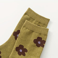 6 Pairs Floral Print Mid Tube Socks Women's Stockings