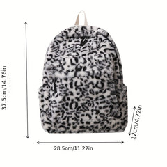 Plush Leopard Pattern Backpack Y2K Girls Student School Bag Fluffy Daypack