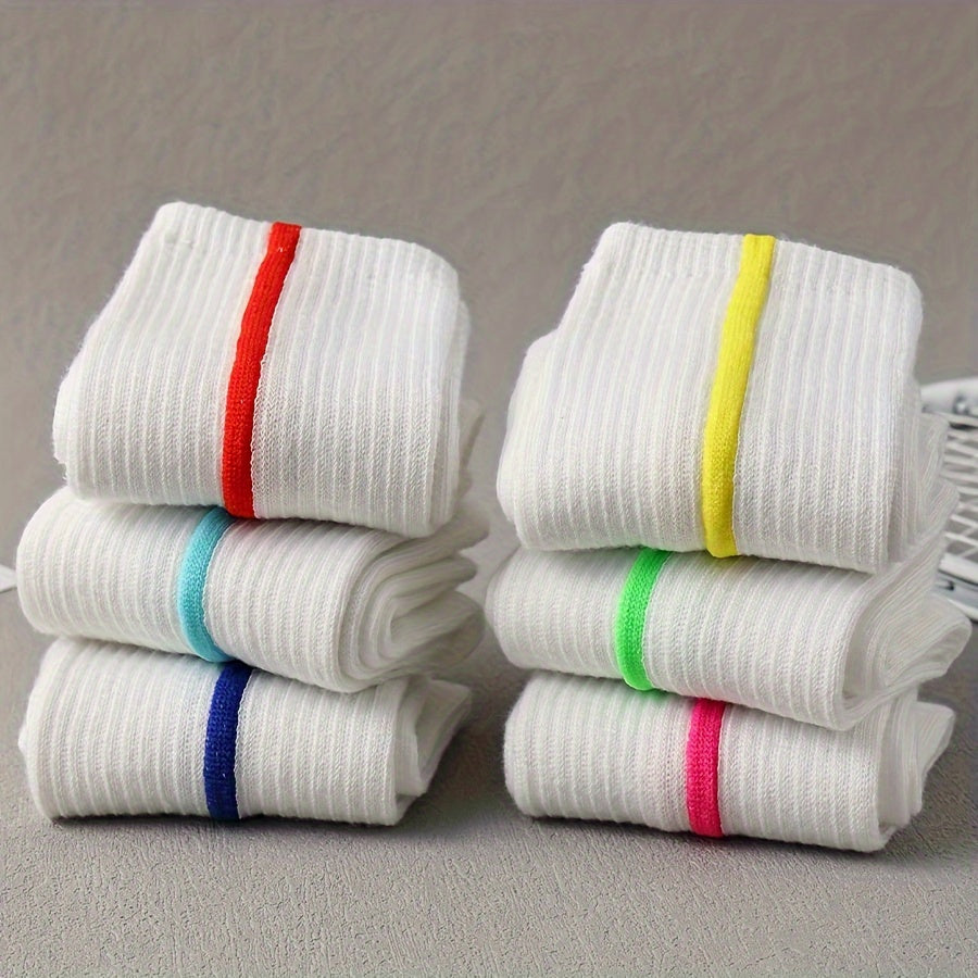6 Pairs Colorblock Striped Socks Mid Tube Stockings