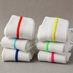 6 Pairs Colorblock Striped Socks Mid Tube Stockings