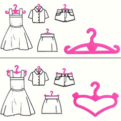 62pcs Pink Plastic Hangers Set for 11.5 Inch Dolls Clothes Dresses Outfits