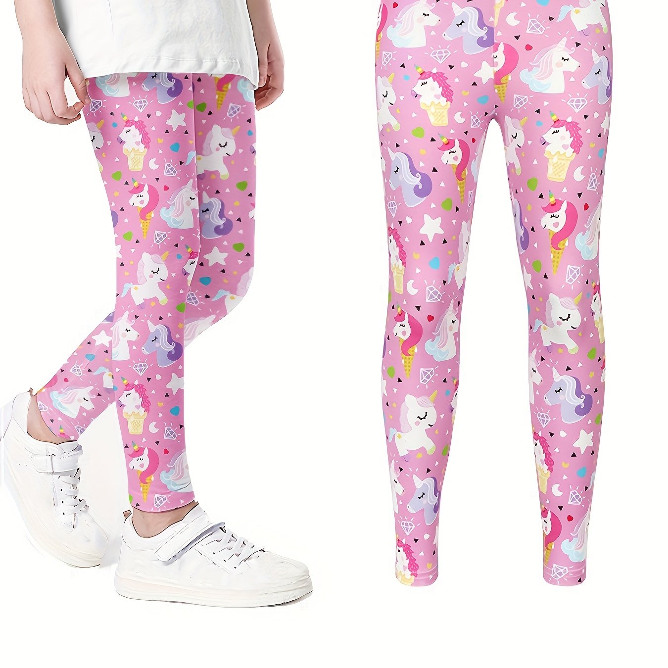 Girls Cartoon Unicorn Print Stretch Soft Leggings Elastic Waist Pants