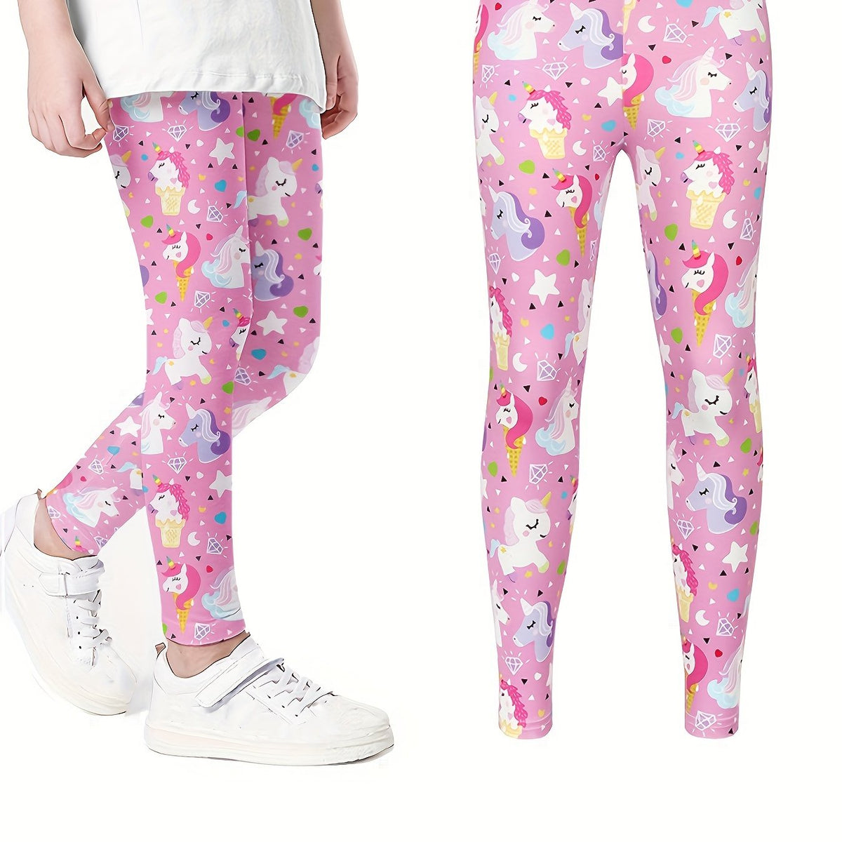 Girls Cartoon Unicorn Print Stretch Soft Leggings Elastic Waist Pants
