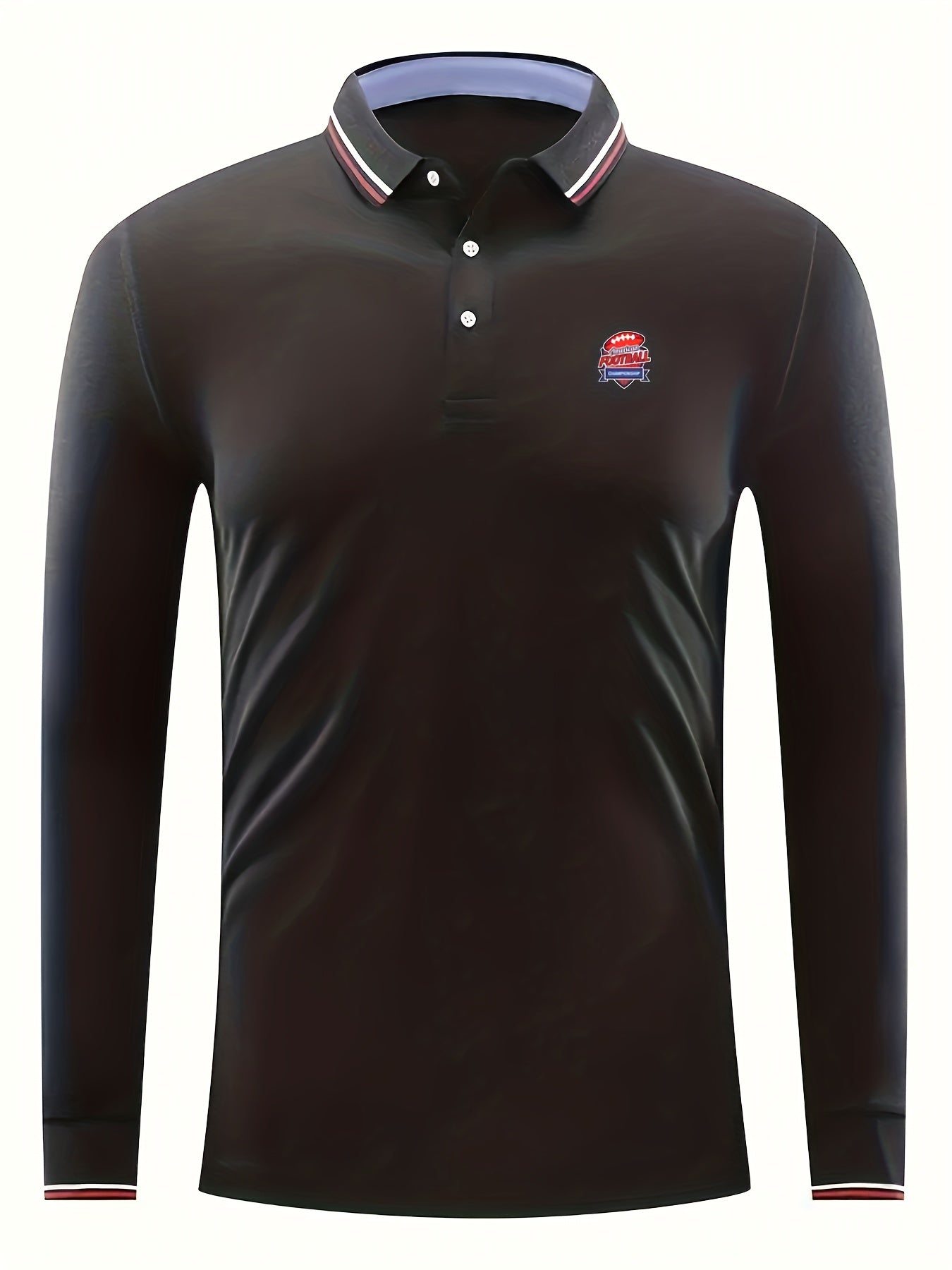 Football Print Men's Casual Button Up Long Sleeve Polo Shirt