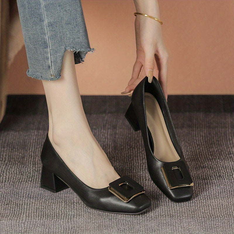 Women's Square Toe Mid Heels Slip On Work Shoes