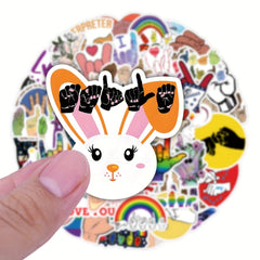50pcs ASL Waterproof Vinyl Stickers for Water Bottle Laptop Luggage