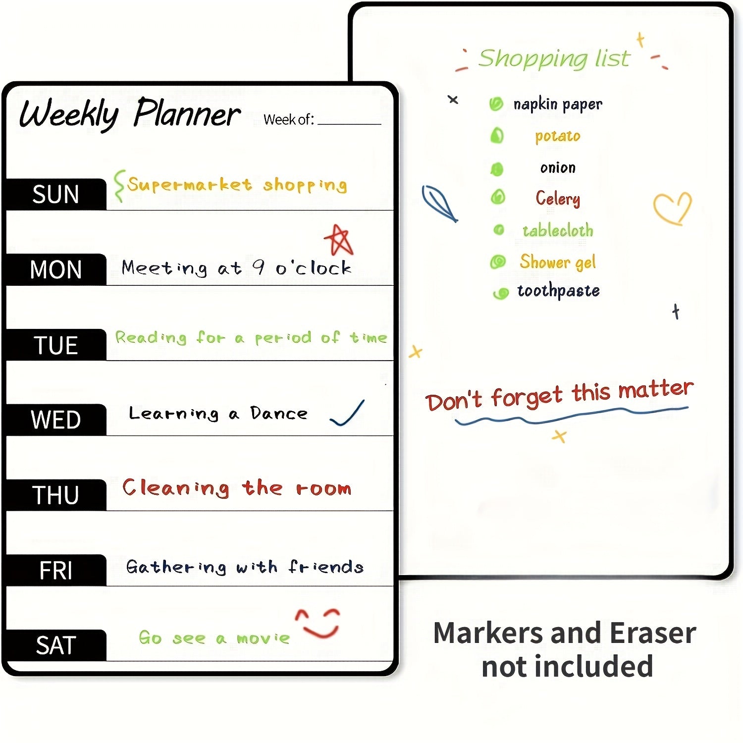 2pcs Magnetic Weekly Dry Erase Board For Fridge Notepad