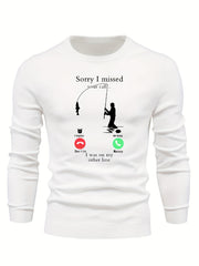 Fishing Pattern Novel Sweater Men's Casual Warm Stretch Crew Neck Pullover