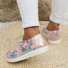 Women's Colorblock Sequins Loafers Lace Up Low Flat Shoes