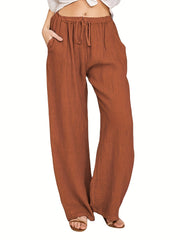  Solid Wide Leg Pants With Pockets