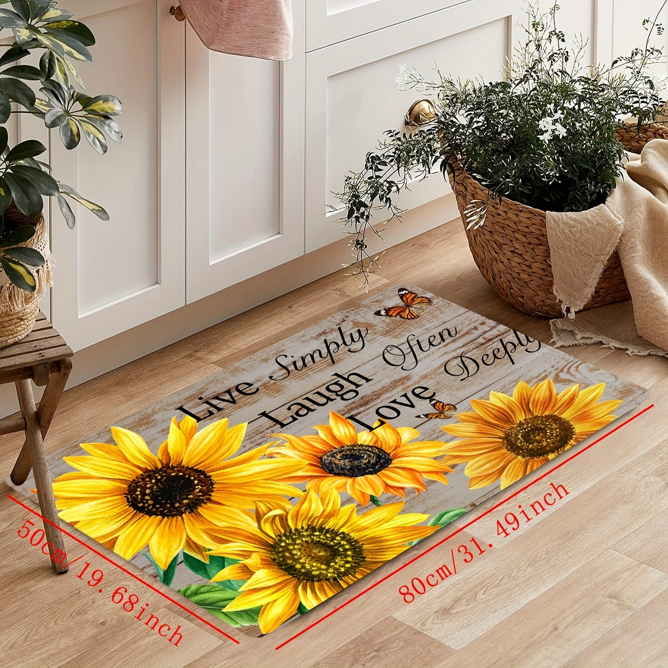 Soft Yellow Sunflower Bath Mat - Absorbent & Machine Washable